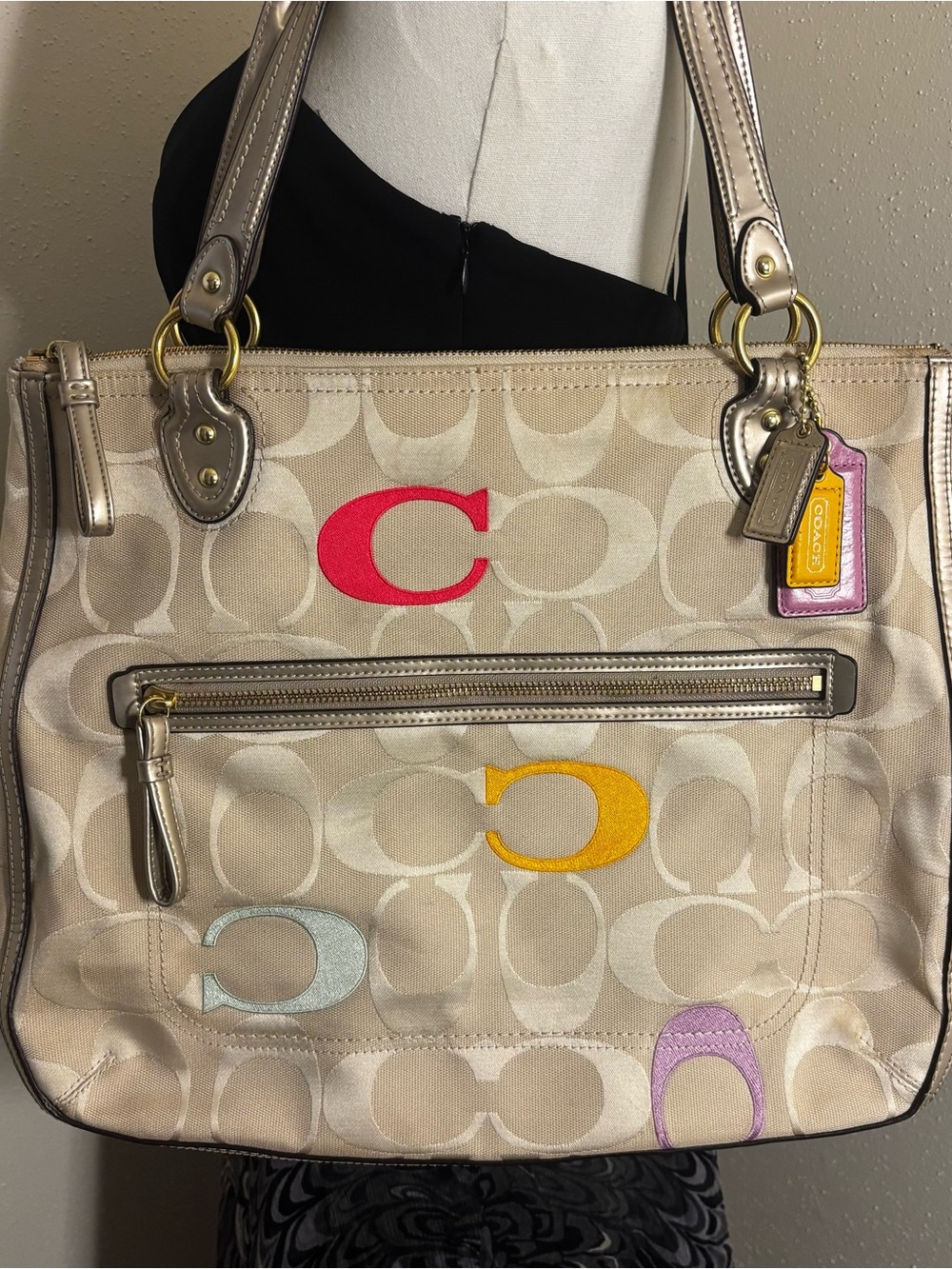 Coach Beige Signature Tote Bag with Multicolor 'C' Monogram